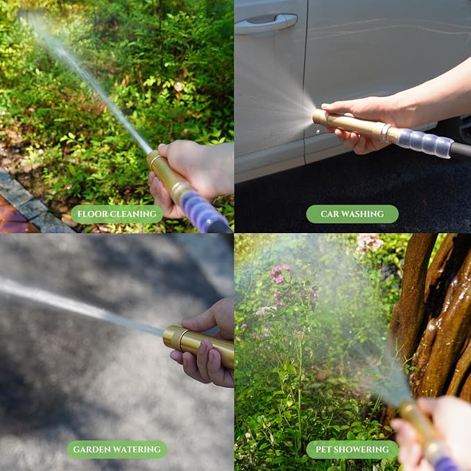 Heavy Duty Brass Hose Nozzle, High Pressure Adjustable Twist Hose Nozzle with 2 Rubber Washers, Fits Standard Hoses, Water Hose Nozzles for Patio, Lawn, Car Wash