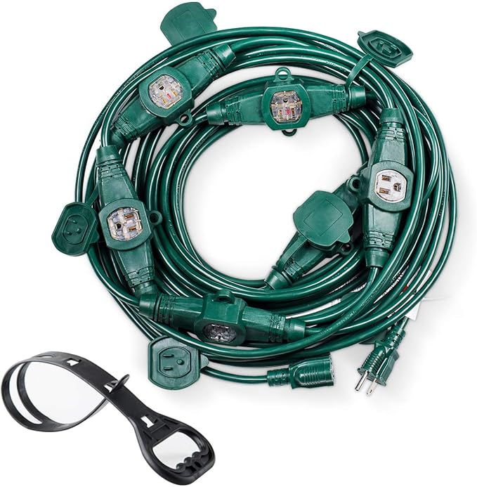 50FT 14 Gauge Outdoor Power Extension Cord,Seven Outlet Cable.Multiple Evenly-Spaced Plug Ideal for Landscaping Light,Stage Backlines,Holiday Decoration,Cord Splitter ETL Listed…