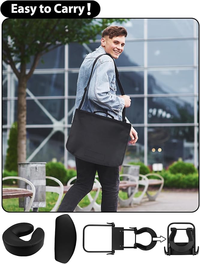 TOROKOM Adjustable Headrest Face Pillow Cradle & Face Cushion Support Bracket, Headrest Face Cushion Face Pillow, Salon Home Mattress Massage Kit (Black)