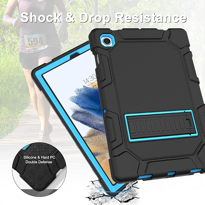 Rantice Galaxy Tab A8 Case with Kickstand, Hybrid Shockproof Rugged Cover for Samsung A8 Tablet, 10.5 Inch (SM-X200/X205/X207), Black+Blue