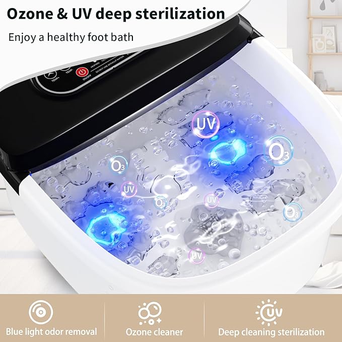 Foot Spa Bath Massager with Heat - Ozone & UV and Blue Light Foot Soaking Tub, Epsom Salt, Adjustable Temperature, Bubble and 8 Rollers, Birthday Gift for Mom Dad