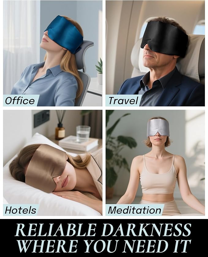 Zenssia Satin Sleep Mask for Women and Men, Lightweight Padded Eye Mask with Adjustable Strap, Comfort Blackout for Travel and Nap - Black