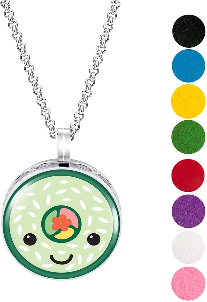 Wild Essentials Sushi Roll Enamel Finish Essential Oil Diffuser Necklace Gift Set - Includes Aromatherapy Pendant, 24" Stainless Steel Chain, 8 Color Refill Pads