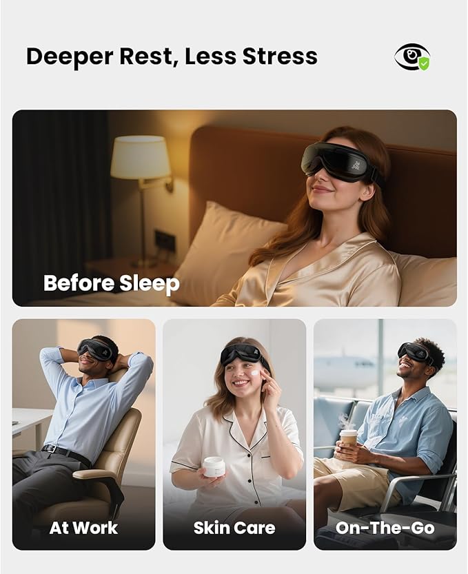 BOB AND BRAD Eye Massager, EyeOasis 2 Temple Massager with Heat, Smart Eye Mask Massage for Migraine with BT Music, Reduce Dry Eyes Improve Sleep, Birthday Gifts for Women Men Dad