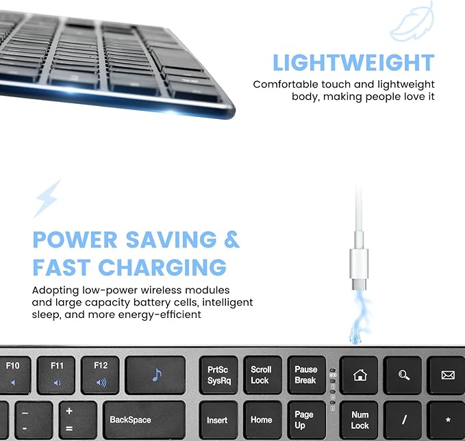 TIETI K01R Wireless Keyboard, 2.4G Slim and Compact Wireless Keyboard with Numeric Keypad, Long Battery Life, Lag-Free for PC Laptop Computer Windows, Space Grey