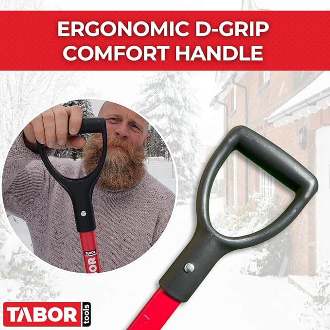 TABOR TOOLS Snow Scoop with Fiberglass Handle, 15 Inch Wide Blade, Large Snow Shovel and Mulch Scoop with Comfortable D Grip Handle. J218A. (Snow Scoop, Short 26 Inch Handle)