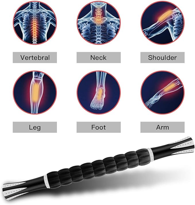 Muscle Roller Massage Roller Stick for Athletes, Help Reducing Muscle Soreness Cramping Tightness Leg Arms Back Calves Muscle Massager（Black White - 18 inch）