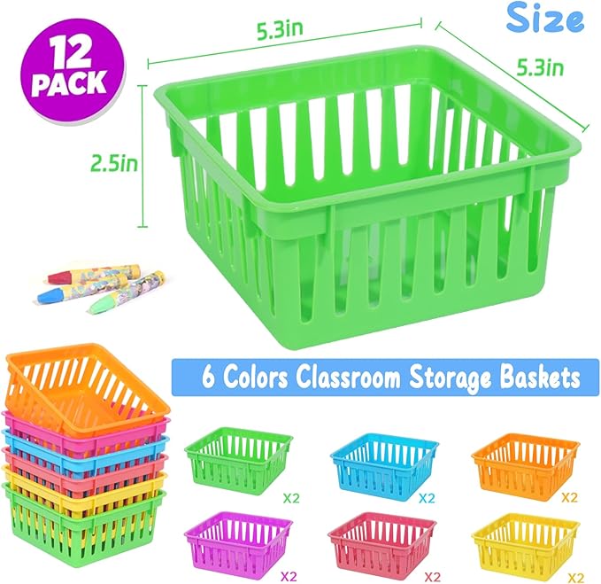 ZZYFGH 12 PCS Pencil Holders, Pencil Baskets, Small Plastic Baskets for Organizing, Colorful Storage Trays, Crayon Pencil Containers Organizer Bins for Desk, Drawer, Home, Office