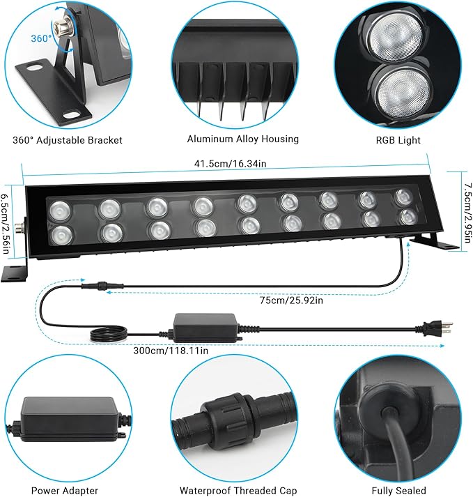 LED Stage Wash Light Bar - 4Pack 72W RGB DJ Light Bar IP66 Waterproof Dimmable Stage Lights Smart APP & Remote Control for Parties Events Building Garden Wall Display
