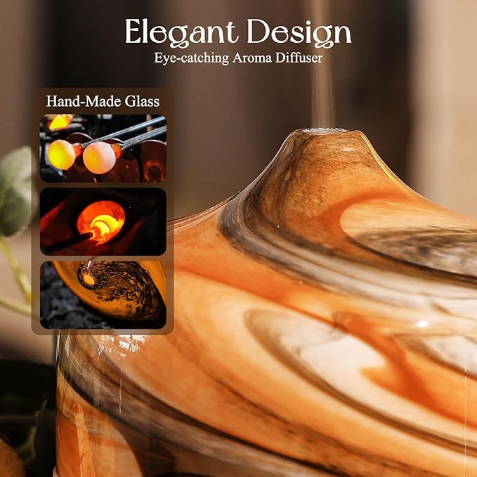 Porseme 500ml Glass Essential Oil Diffuser Aromatherapy Ultrasonic Cool Mist Humidifier 15-21 Running Hours Waterless Auto-Off Air Diffusers for Sleeping,Yoga,Office Working,Spa and Rest (Deep Desert)