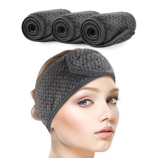 SINLAND Spa Headband for Women Ultra Soft Adjustable Makeup Hair Band with Magic Tape, Stretch Head Wrap for Bath, Shower, Facial Mask, Yoga