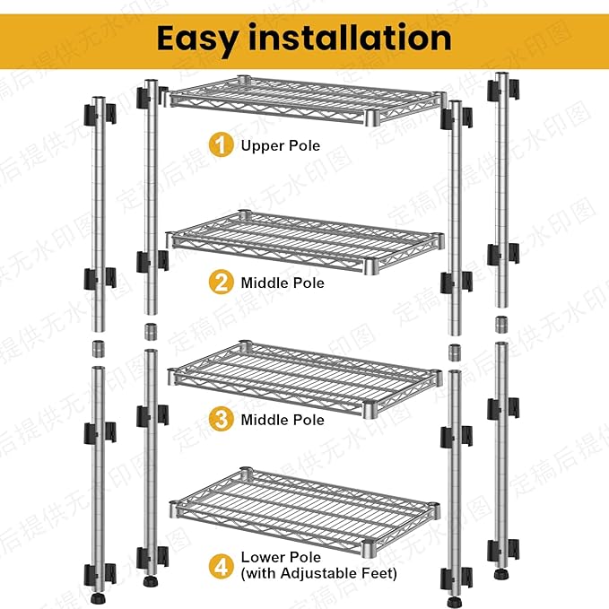Metal Shelving Unit 4 Tier Storage Shelves Rack Metal Shelf Adjustable Wire Shelving Units Storage Shelving Heavy-Duty 2200 LBS rganizer for Pantry Garage Laundry Bathroom Kitchen Closet Utility Room