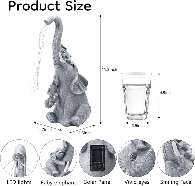 Solar Elephant Garden Statue Decor with Constant LED Lights - Lawn Patio Yard Balcony Lucky Elephant Ornaments,Unique Holiday Housewarming Gifts