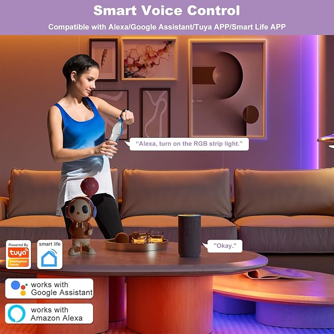 MIWISE RGB COB LED Strip Light,Color Changing LED Strip Lights Compatible with Alexa/Google,24V Music Sync Bright Flexible LED Tape Lighting for Bedroom,Kitchen,Bar,Under Cabinets,DIY Decoration,20ft