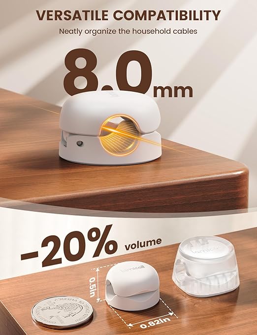 Lamicall Spring Cord Organizer, Office Desk Accessories - 12Pack Compact Desk Cable Management Holder Clips, Nightstand Phone Charging Cord Holder, 8mm Slot Adhesive Wire Organizer, White