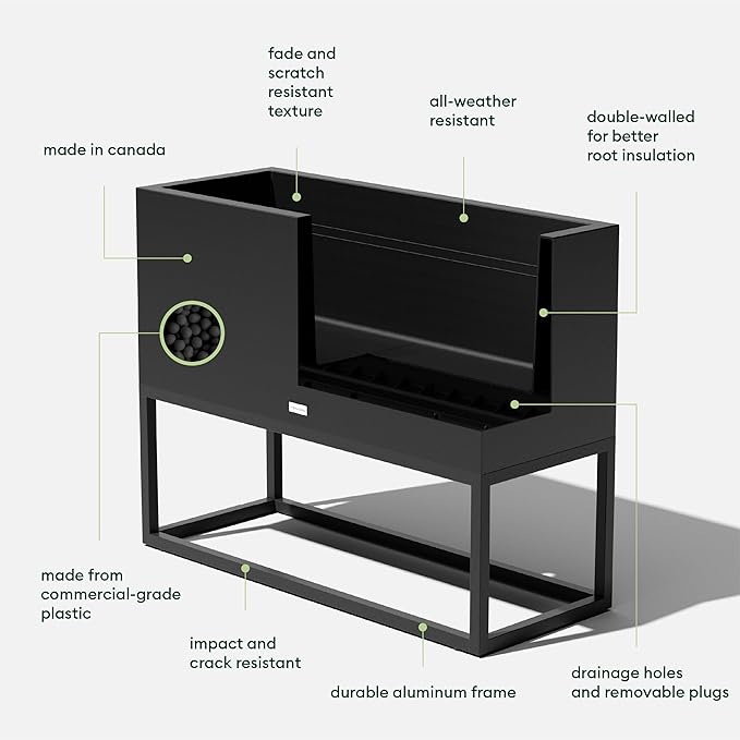 Veradek Block Series Raised Long Box Planter for Patio & Garden | Durable All-Weather Use with Aluminum Stand | Modern Décor for Herbs, Flowers