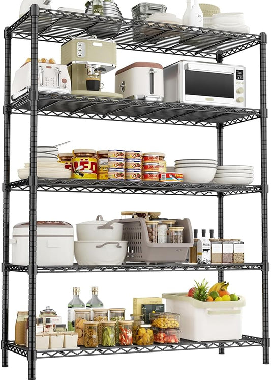 Storage Shelves Heavy Duty, 45" W x 20" D x 72" H Garage Shelving Unit Loads 2000LBS, 5-Tier Adjustable Metal Utility Rack, Wire Shelf for Kitchen, Laundry Room, Pantry, Warehouse, Basement