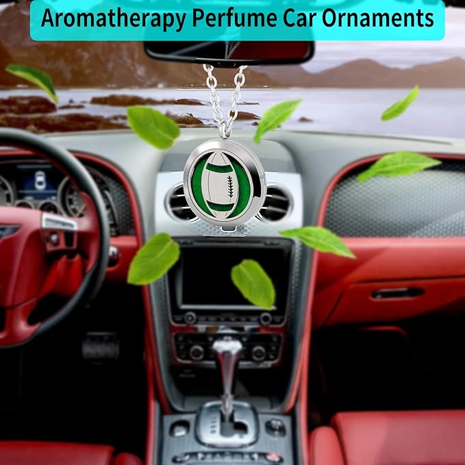 Essential Oil Diffuser Necklace, Hypoallergenic Stainless Steel Aromatherapy American Football Locket Pendant Jewelry Sets Birthday Christmas Mother's Day Gift for Women Men Teen