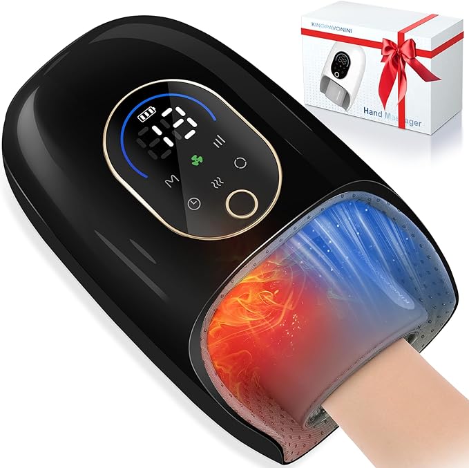 KingPavonini Hand Massager with Heat and Compression, Wrist Heating & Air-Compression, Palm Rolling, Cooling Fan, Cordless Wrist and Hand Massager for Arthritis and Carpal Tunnel, Gift for Women Men