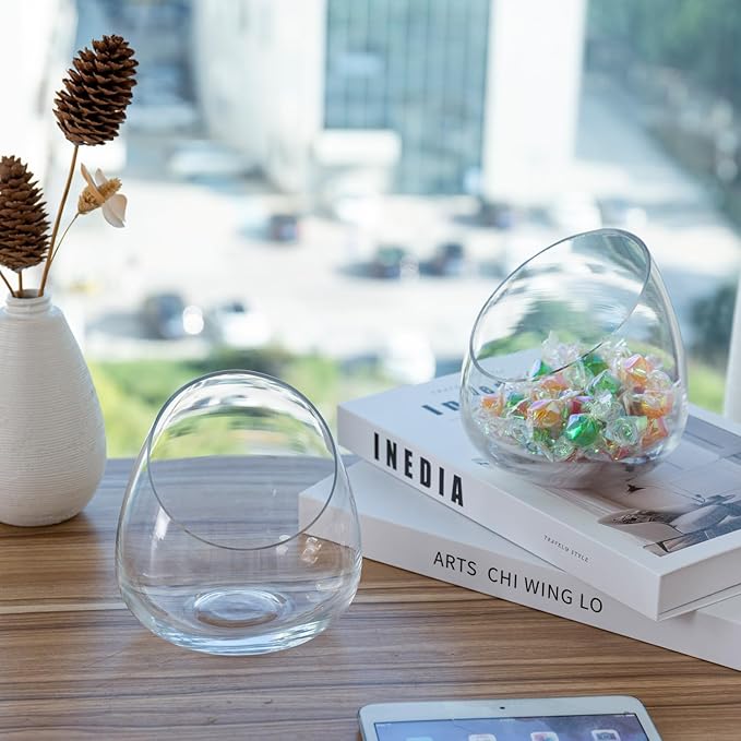 MyGift 5 Inch Premium Clear Glass Air Plant Terrarium, Mini Candy Bowl Jar, Tealight Candle Holder, Succulent Cactus Plant Vase, Set of 2