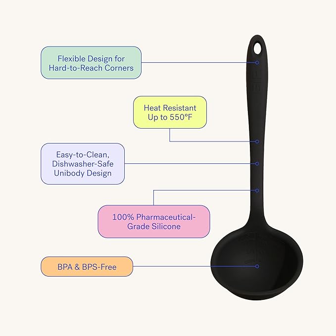 GIR: Get It Right Silicone Pasta Spoon & Ladle - 3/4-Cup Capacity - Red - Heat-Resistant to 425°F - Measurement Markings in Cups & mL - No-Drip Edge - Dishwasher-Ready