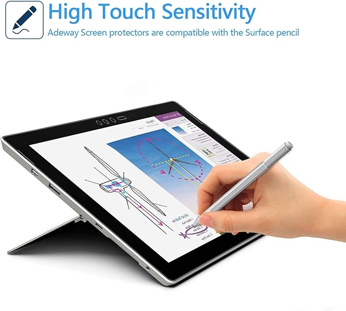 Adeway [2 Pack Tempered Glass Screen Protector for Microsoft Surface Pro 6-5-4, HD Clear, Precisely cut, Scratch Resistant, High Responsivity, 12.3 inch, No Bubble Easy Installation