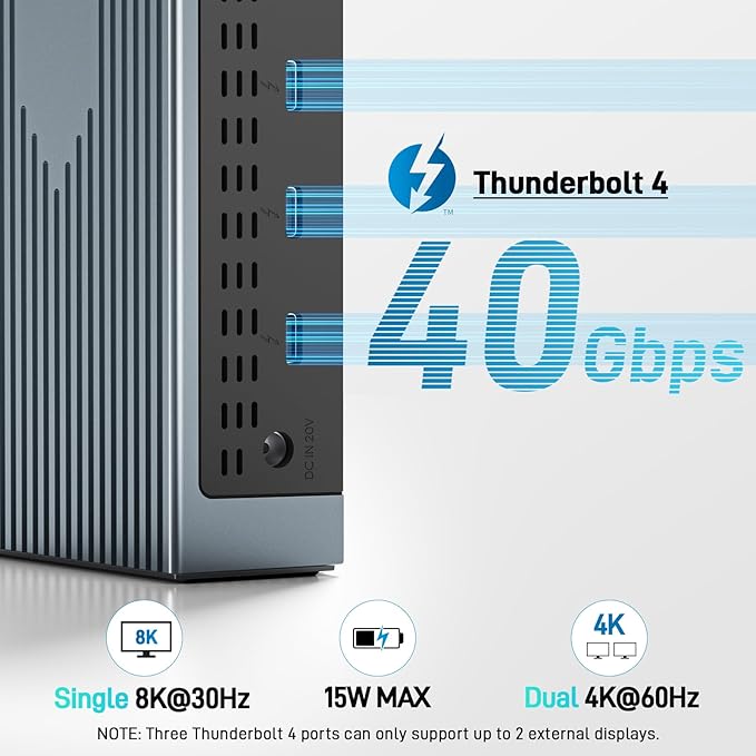 Acer Thunderbolt 4 Dock, 16 in 1 Quad Monitor DisplayLink Docking Station 40Gbps with 8K Display, 10Gbps Data Ports, 160W Power, 2.5G Ethernet, SD 4.0 Card Reader USB C Hub for MacBook, PC, Laptop