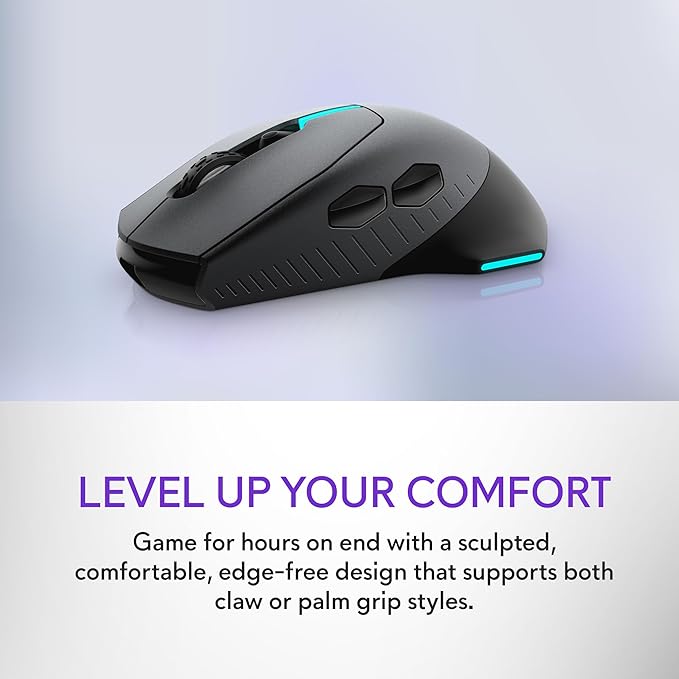 Alienware Wired/Wireless Gaming Mouse AW610M - 16000 DPI Optical Sensor, 350 Hour Rechargeable Battery, 7 Buttons, 3-ZONE 16.8m AlienFX RGB Lighting, Ergonomic - Dark Side of the Moon