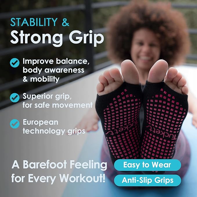Tucketts Anklet Toeless Pilates Socks with Grips for Women, Non-Slip Ankle Toeless Yoga Socks with Grips for Barre, Size 5-13