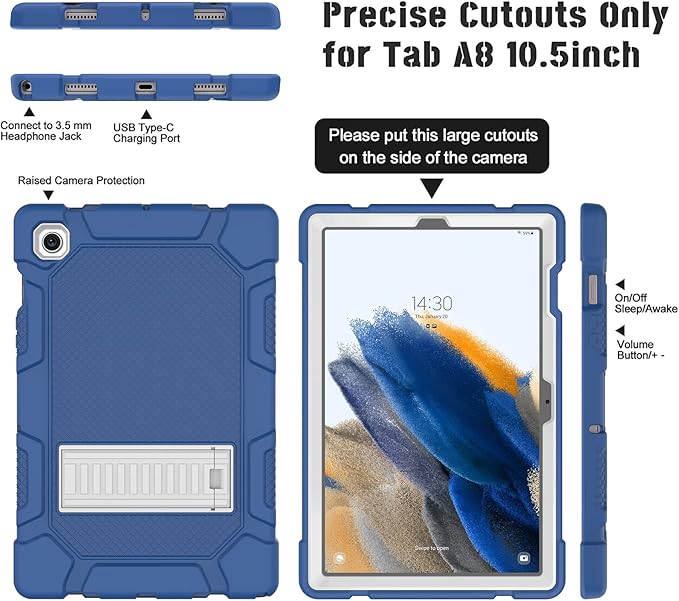 Rantice Galaxy Tab A8 10.5 Case with Kickstand, Hybrid Shockproof Rugged Cover for Samsung A8 Tablet Case 10.5 Inch (SM-X200/X205/X207), Navy+Grey