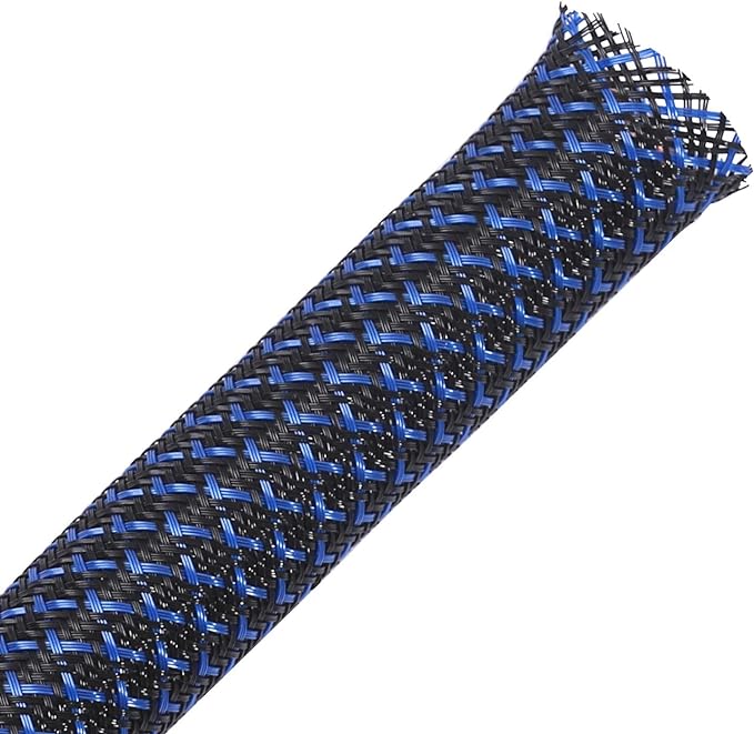 25ft - 1/4 inch PET Expandable Braided Sleeving – BlackBlue – Alex Tech Braided Cable Sleeve