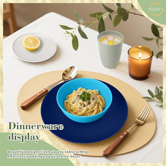 Wheat Straw Dinnerware Set of 32,Unbreakable Dinner Plates and Bowls Dishes Sets Service for 8,Dishwasher Safe Dinnerware Sets for Kitchen and Camping.Island Series