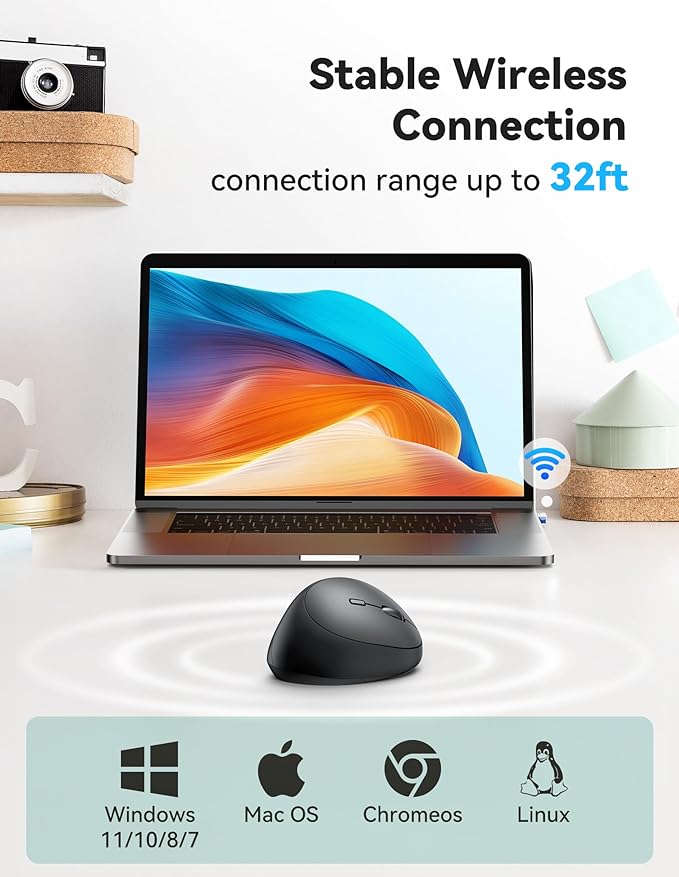 TECKNET Ergonomic Mouse, 4800 DPI 5 Adjustable DPI Levels, Wireless Vertical Mouse, 6 Buttons, 2.4G Silent Mouse for Laptop, PC, Chromebook, Mac - Black