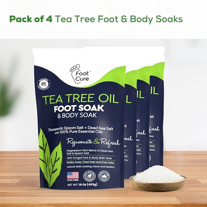 Tea Tree Oil Foot Soak with Epsom Salts- for Foot Pain, Soreness, Athletes Foot, Odors, Toe Nail Fungus, Fungal, Calluses Made in USA - 4 Pack
