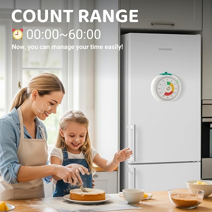 Visual Timer for Kids, 60-Minute Countdown Timers for Classroom Office Kitchen with Silent Operation, Kids Timer for Teaching with Cute Design, 4-Color Zone Pattern Pomodoro Timers