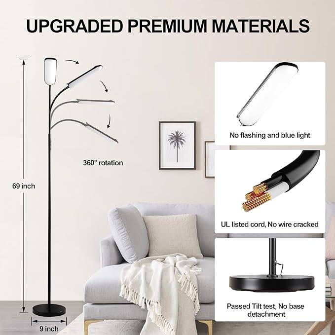 Floor Lamp 2 Pack, 18W 1800LM Bright LED Floor Lamp with 2 Remotes & Works with Smart Plug, Dimmable Timing Eye Caring Standing Reading Floor Lamps for Living Room Bedroom Office