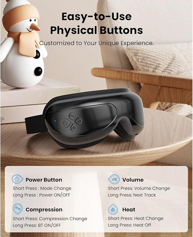BOB AND BRAD Eye Massager, EyeOasis 2 Temple Massager with Heat, Smart Eye Mask Massage for Migraine with BT Music, Reduce Dry Eyes Improve Sleep, Birthday Gifts for Women Men Dad