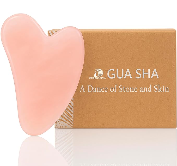 Rose Quartz Gua Sha Facial Tool - Heart-Shaped Crystal for Puffiness, Lymphatic Drainage, Facial Sculpting & Relaxation - Hand-Carved Stone from Brazil, Used in Traditional Beauty Rituals