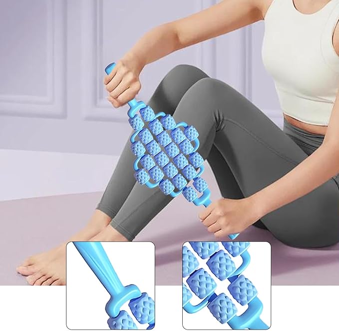 Massage Roller Sticks Ergonomic Handheld Massage Tool for Waist Shoulders Stomach Arms Buttocks, Blue