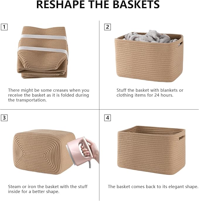 4 Pack Storage Baskets for Organizing, Woven Baskets for Shelves - Perfect for Toys, Books, Towels, and Clothes, Durable Gift Basket Bins Toy Storage, 12.7''L x9''W x7.8''H, Jute