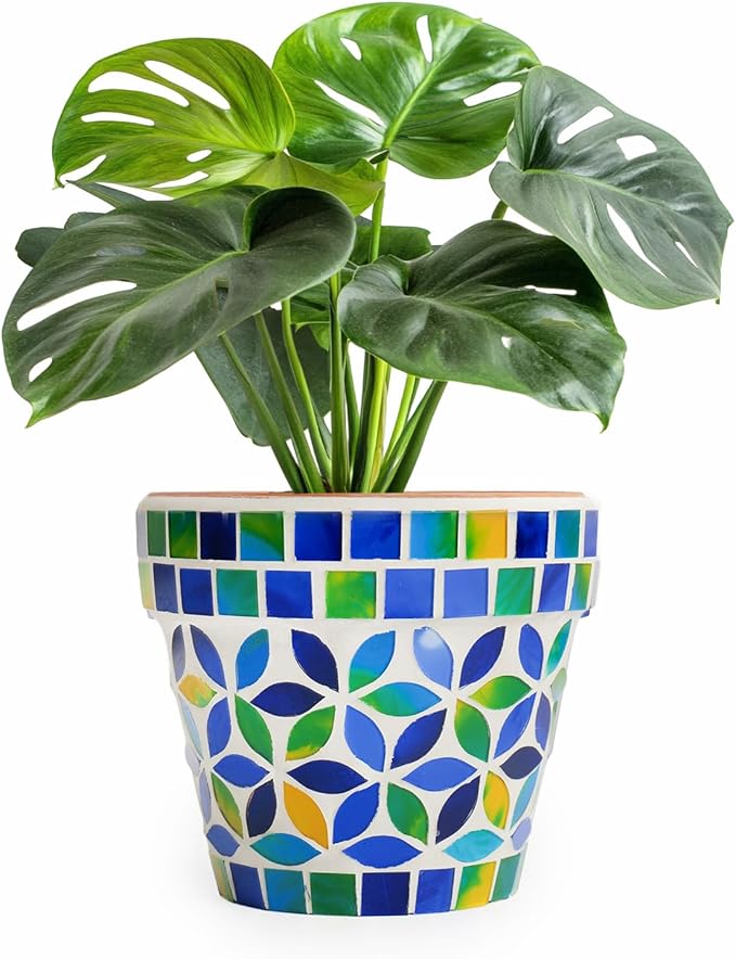 VOREEN 4.2 Inch Mosaic Terracotta Plant Pot, Handmade Flower Pots with Drainage, Handmade Indoor/Outdoor Decorative Planter for Succulents, Home & Garden Decor, Gift for Mom Wife Friend