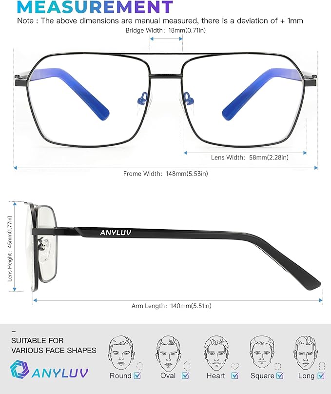 ANYLUV Blue Light Glasses Men/Women, Blue Light Blocking Glasses, Computer Screen Blocker Eyes Protection Glasses