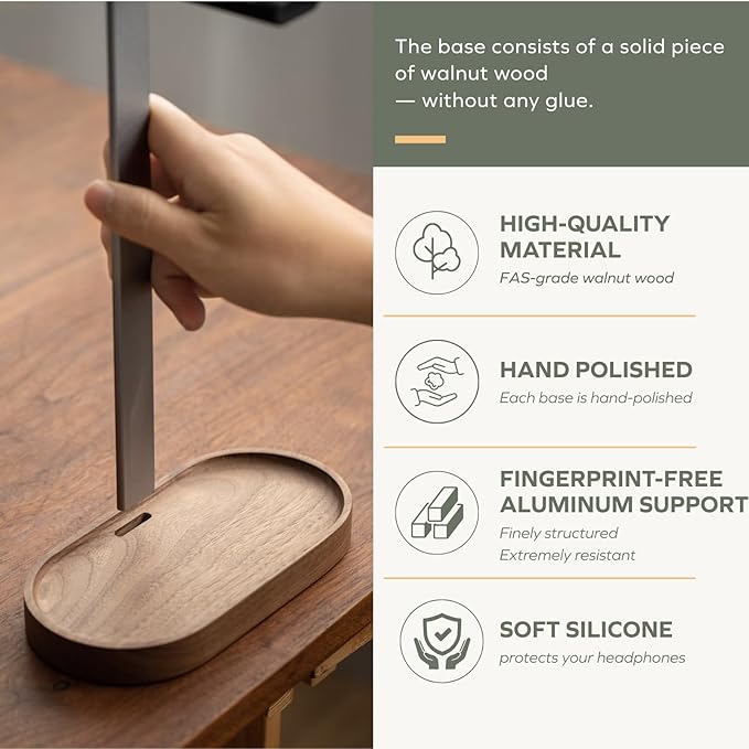 muso wood Headphone Stand & Desktop Headset Holder | Space-Saving Premium Solid Wood Storage Base for Gaming Headsets, AirPods Max, VR Gear – Modern Desktop/Workspace Essential