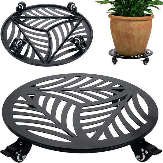 1 Pack 15 inches Extra-Large Metal Plant Caddy with Wheels Heavy-Duty Iron Rolling Plant Stand with Casters Indoor Outdoor Wheeled Plant Roller Base Pot Movers Plant Dolly Coaster Trolley Black