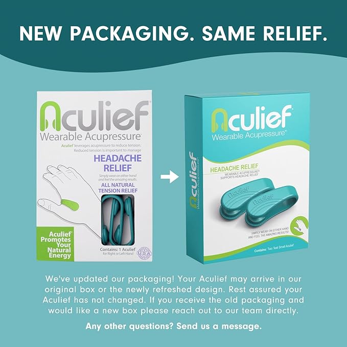 Aculief 2-Pack Wearable Natural Acupressure Support for Relaxation, Headache, Migraine, Stress Alleviation & Tension Relief, Soothes Muscle Pain Simple & Effective (Small/Teal)
