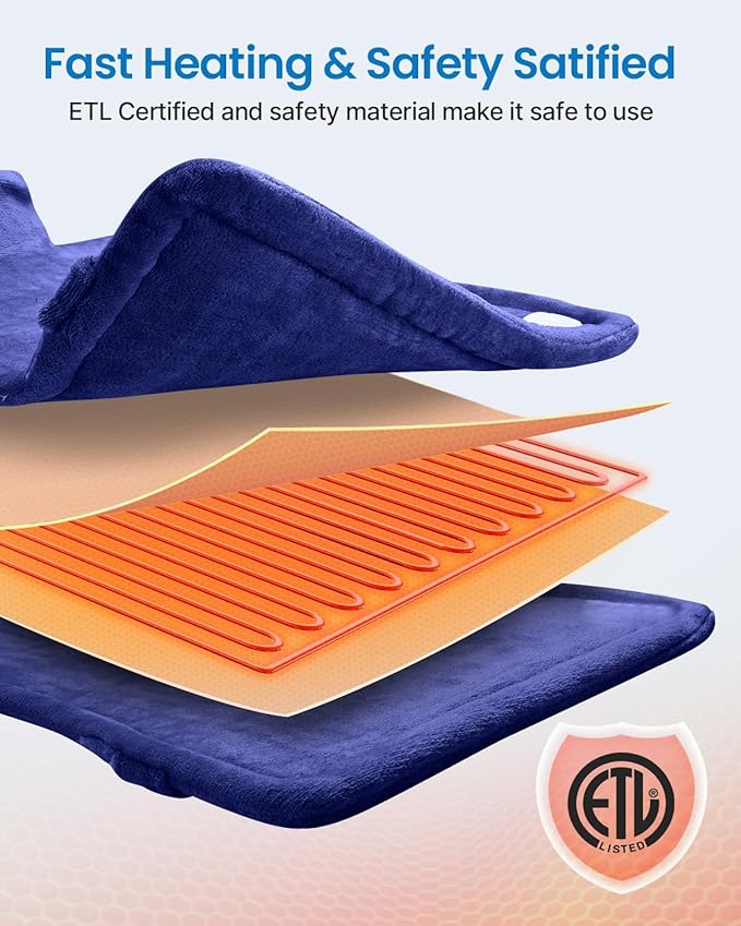 RENPHO King Size Heating Pad for Back Pain Relief, Birthday Christmas Gifts for Men Women, Stocking Stuffers, FSA Eligible, 24"x37" XL Large Heat Pad for Neck and Shoulders, ETL Certified, Dark Blue