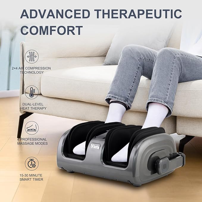 Shiatsu Foot Massager with Heat, Feet Massager for Neuropathy, Plantar Fasciitis and Pain Relief, Deep Kneading and Rolling Massage for Feet/Calf/Leg/Ankle,Gifts for Women Men, Grey