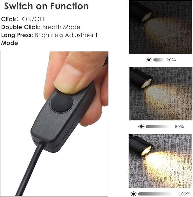 6 PCS Mini LED Spotlight for Display Cabinet, Aluminum USB Showcase Lights with Dimmer, 5V 1W Rotatable Jewelry Display Lighting for Painting Plant Picture (Cool White 6000K, Black)