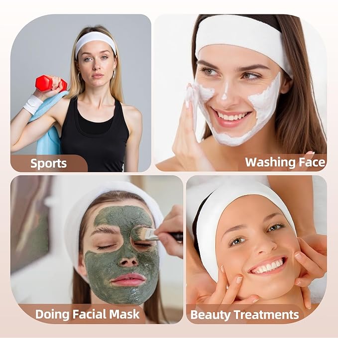 Saranna 120 Pieces Disposable Spa Headbands for Women Facial Hairband Non-Woven Makeup Headband for Hair Head Wrap Washing Face Skincare Travel Esthetic Headbands White