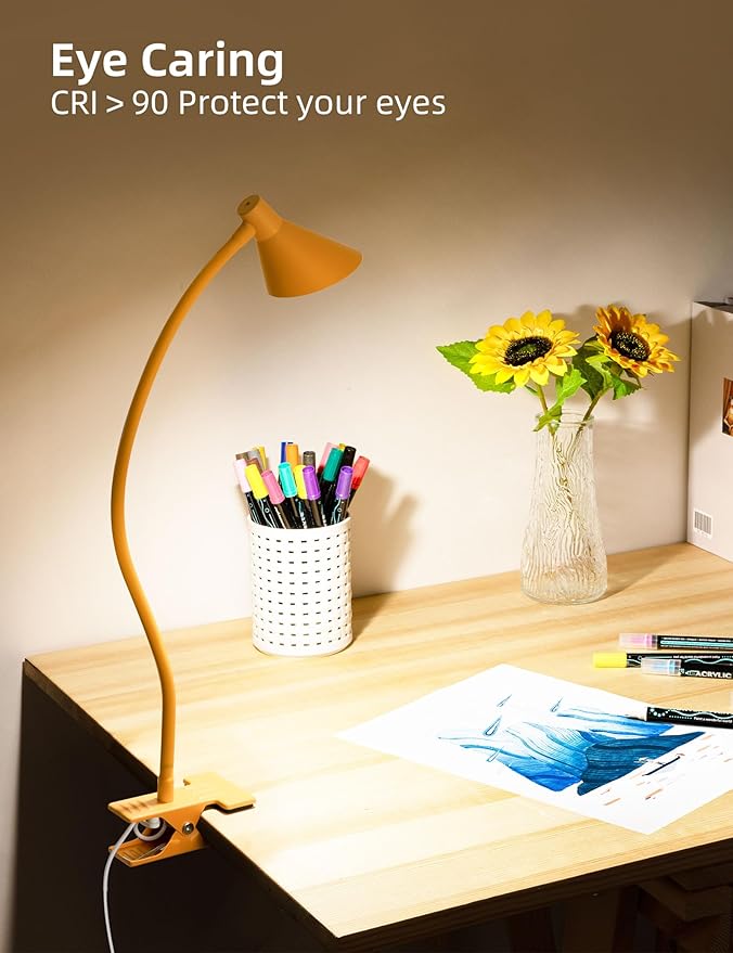 Desk Lamp Clip on Lamp for Bed Headboard LED Reading Light for Bed, 3 Colors 10 Dimmable Brightness, Book Light for Reading in Bed Flexible Neck Clip on Light Clamp Lamp for Bed Desk(Yellow)